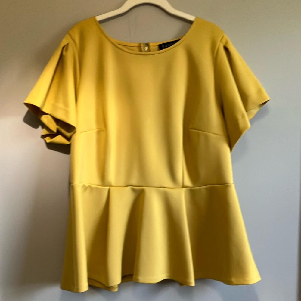 Eloquii Yellow Peplum Blouse with Flutter Sleeves